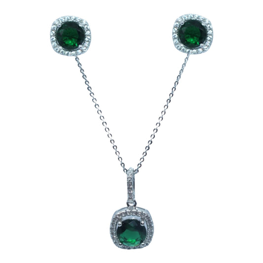 May Birthstone Necklace & Earrings Silver Miniset-طقم فضة سلسال و حلق حجر ميلاد شهر مايو