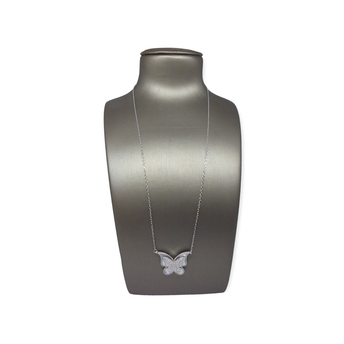 Butterfly Silver Necklace-سلسال الفراشة مع حجر ابيض⁩