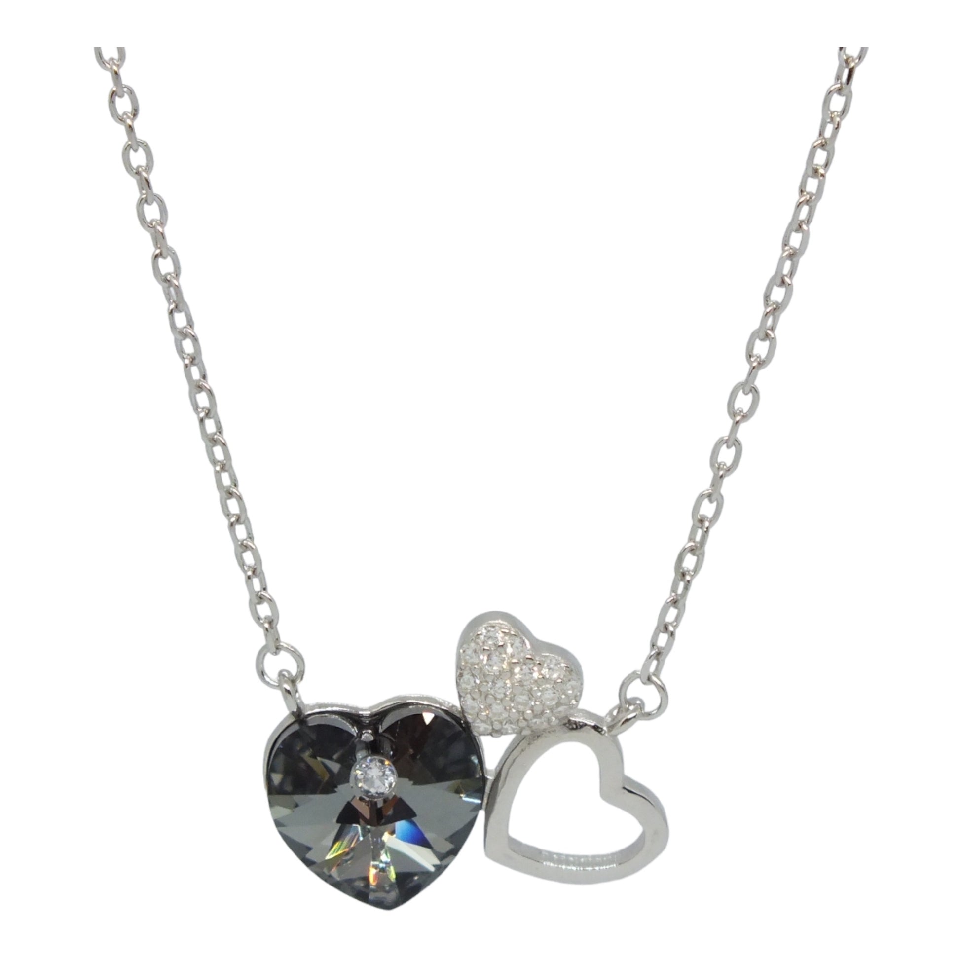 Black Stone Hearts Necklace-سلسال فضة قلوب Black Stone Hearts Necklace-سلسال فضة قلوب