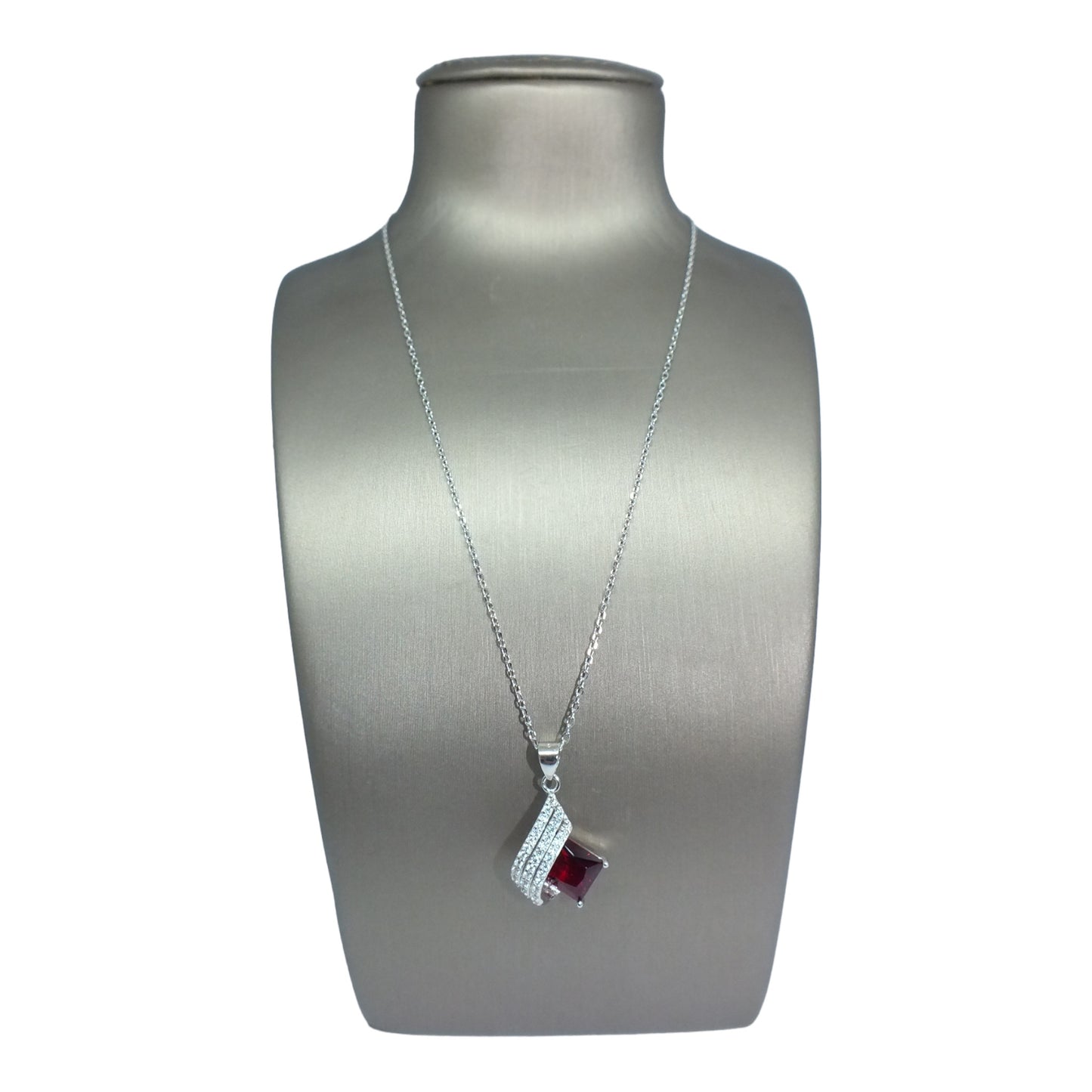 Red Stone Silver Necklace- سلسال فضة حجر أحمر