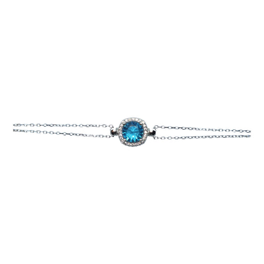 March Birthstone Aquamarine Silver Bracelet-إسوارة  فضة  حجر ميلاد شهر مارس