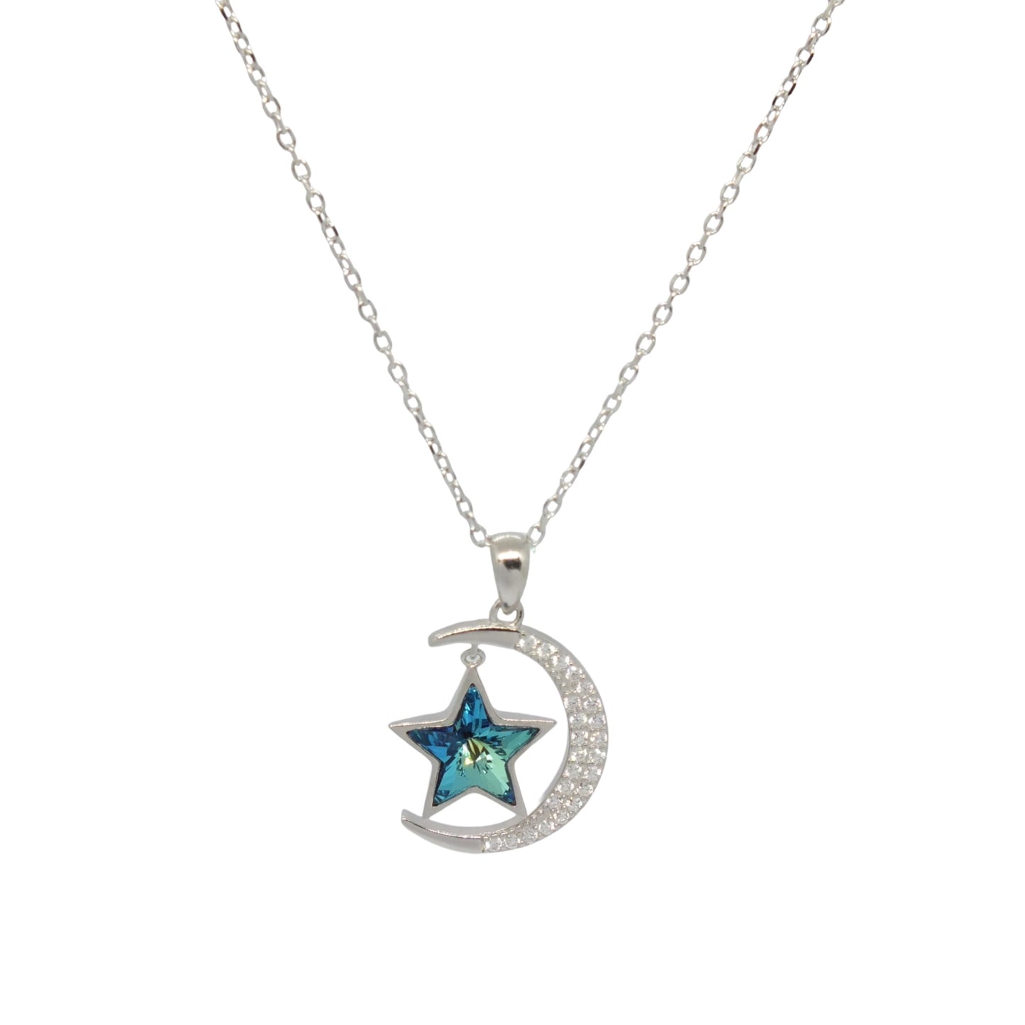 Colored Stone Star and Moon Necklace- سلسال قمر و نجمة بحجر ملون