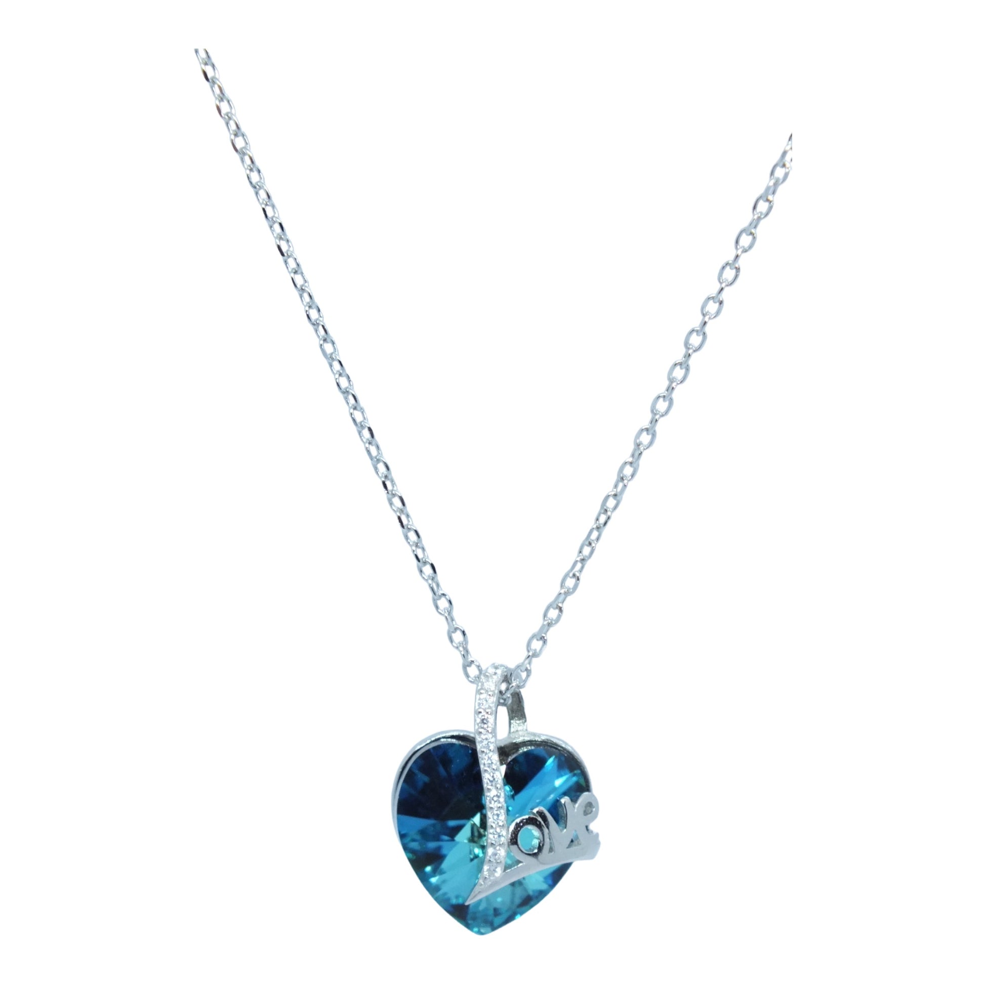 Blue Stone Heart Silver Necklace- سلسال فضة بحجر ازرق Blue Stone Heart Silver Necklace- سلسال فضة بحجر ازرق