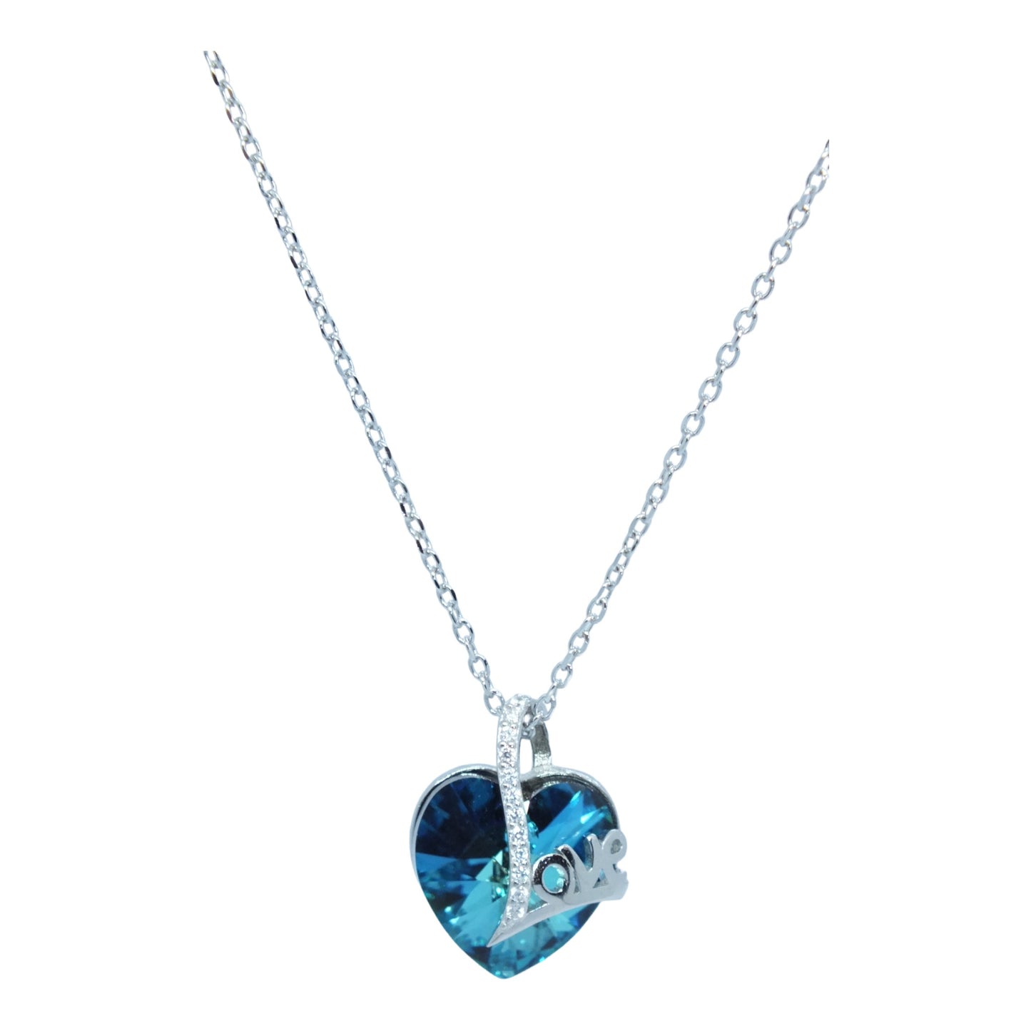 Blue Stone Heart Silver Necklace- سلسال فضة بحجر ازرق