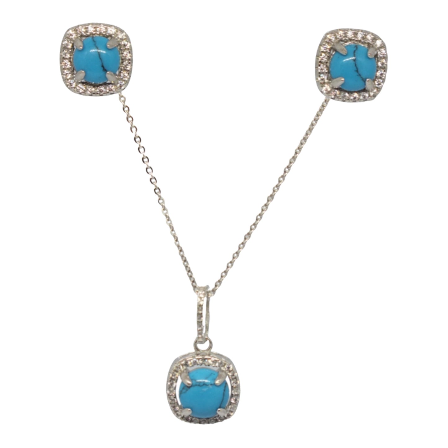 December Birthstone Turquoise Silver Necklace & Earnings Miniset-طقم فضة سلسال و حلق حجر ميلاد شهر ديسمبر