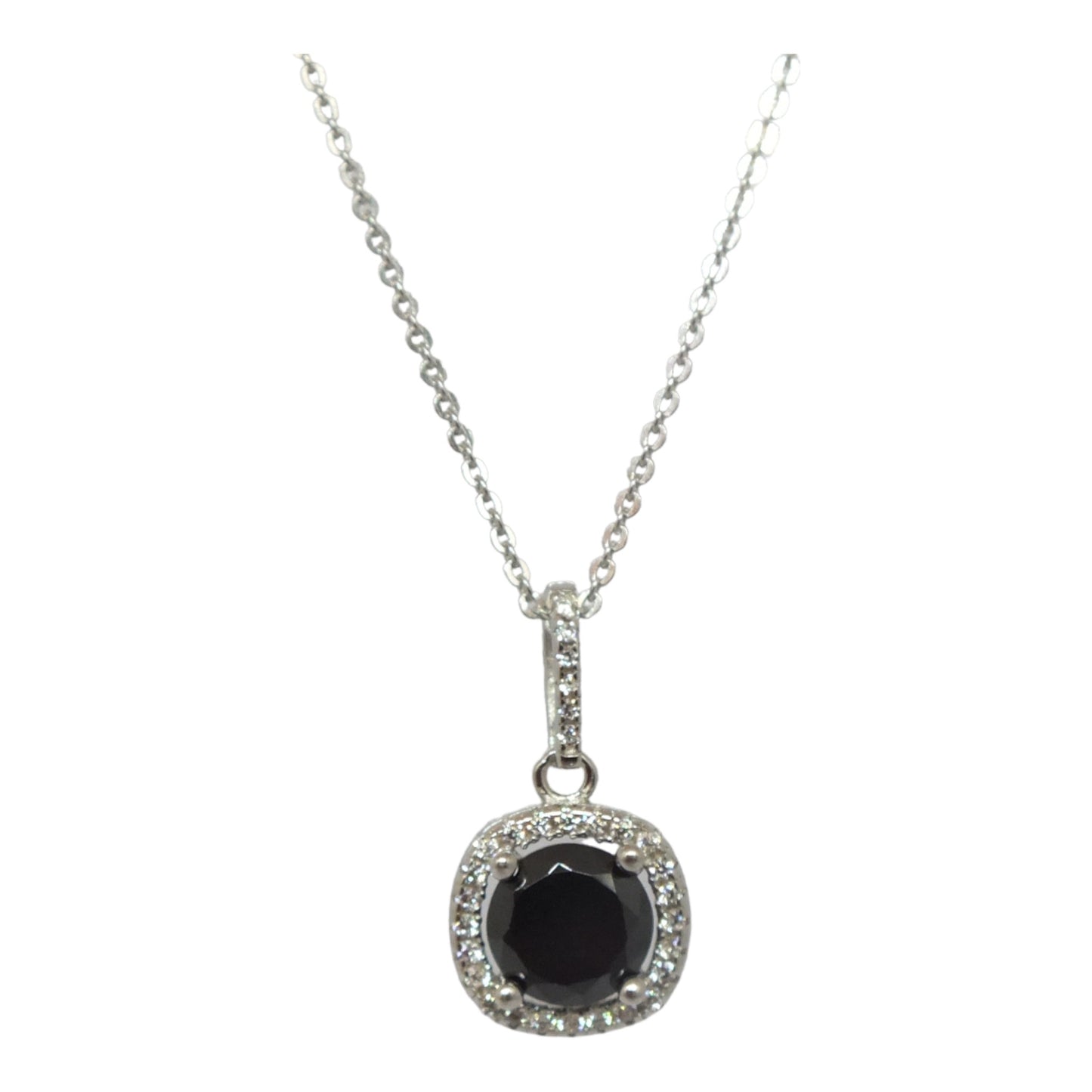 Silver Miniset,Black Stone Necklace & Earrings-طقم فضة سلسال و حلق بحجر اسود