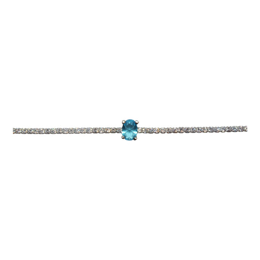 Silver Tennis Bracelet With Aquamarine Stone- اسوارة تنس فضة مع حجر اكوامارين⁩⁩