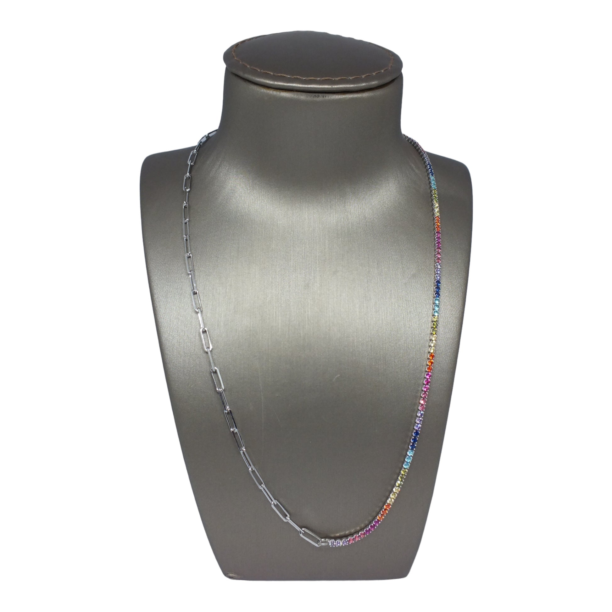 Silver Rainbow Tennis Necklace-سلسال تنس فضة بأحجار ملونة Silver Rainbow Tennis Necklace-سلسال تنس فضة بأحجار ملونة