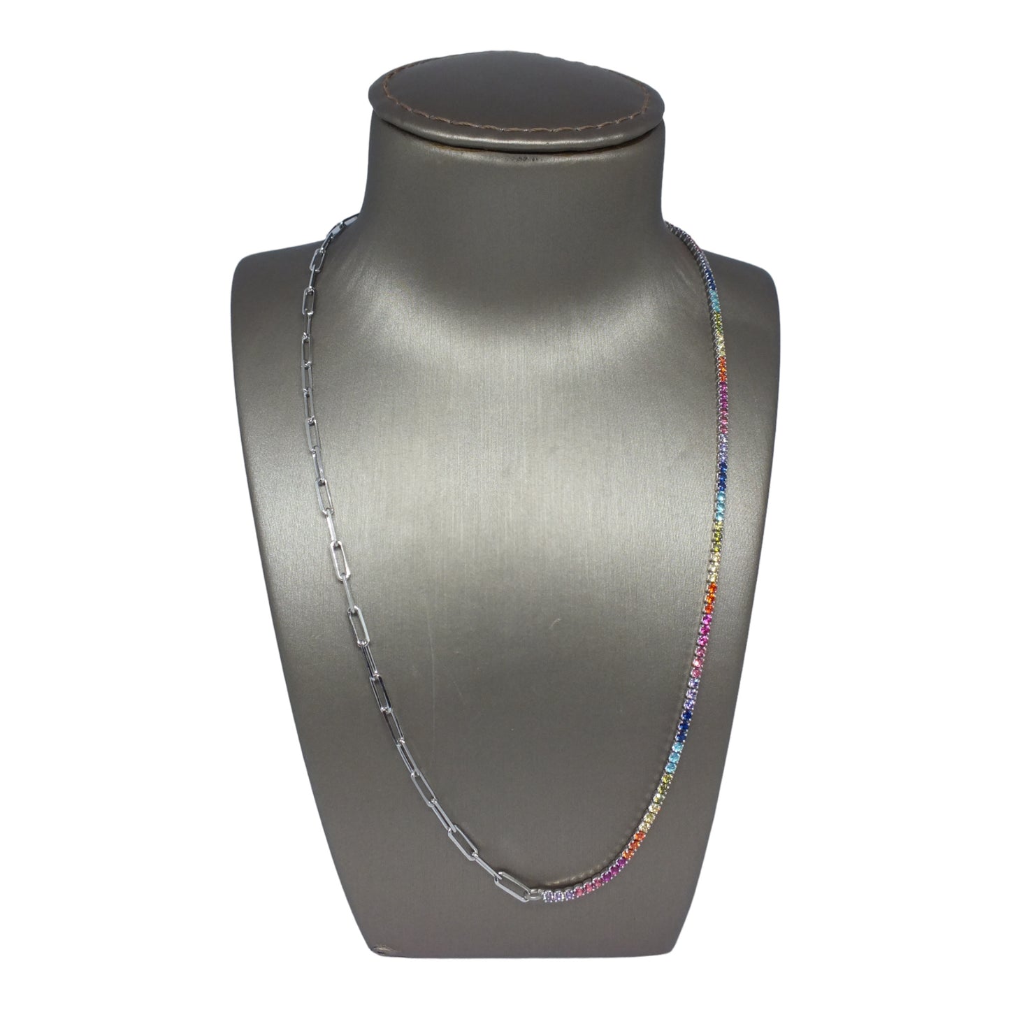 Silver Rainbow Tennis Necklace-سلسال تنس فضة بأحجار ملونة