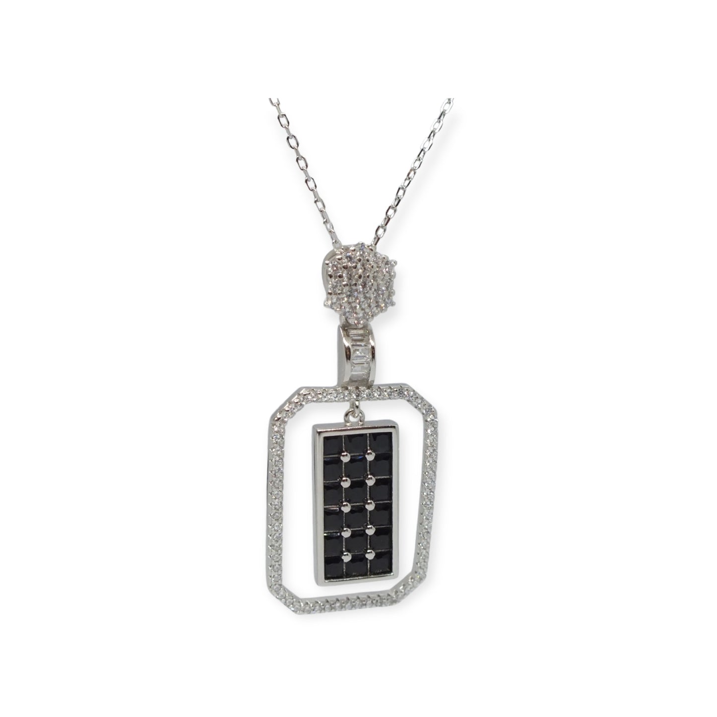 Silver Necklace With Black Stones -سلسال فضة مع احجار سوداء