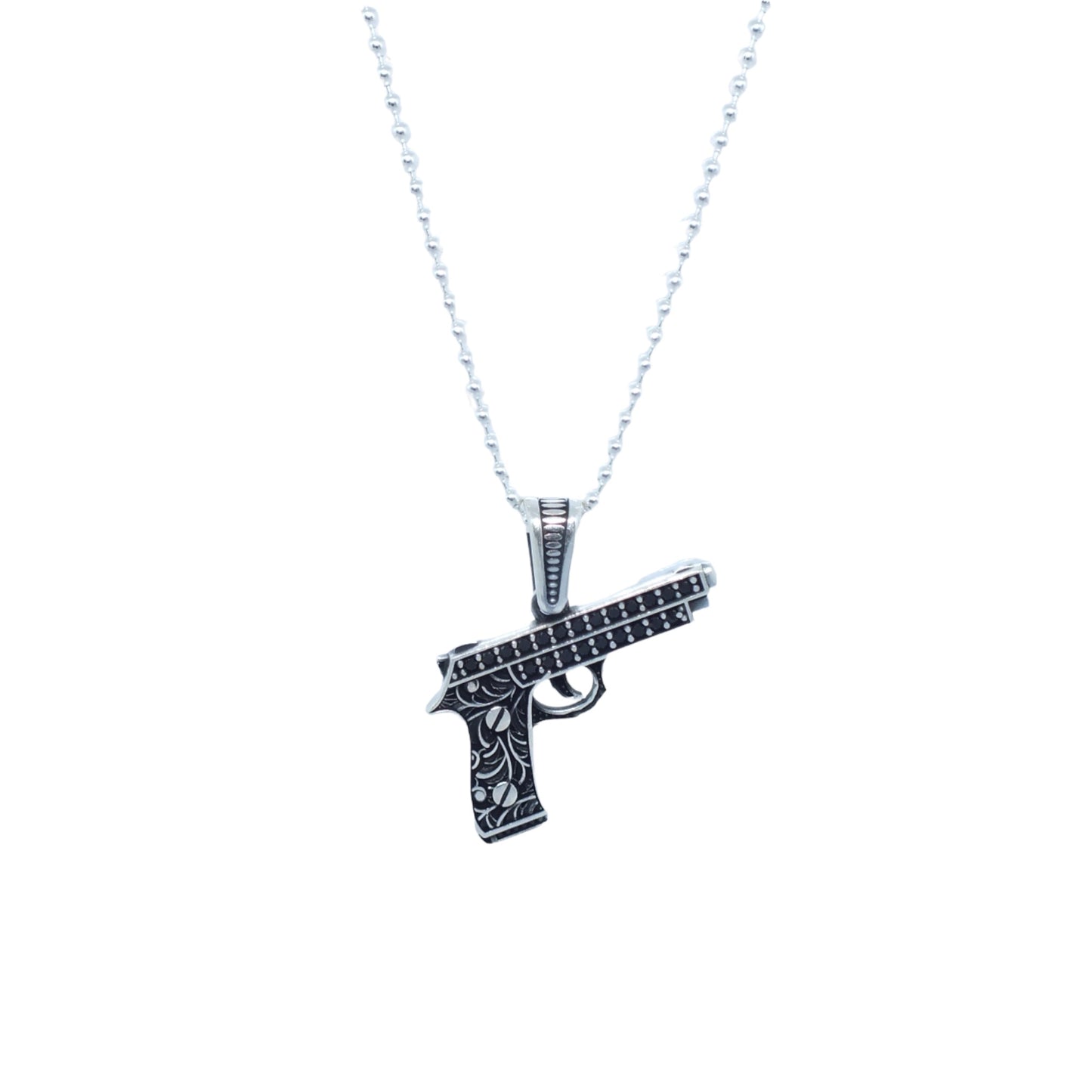 Men Silver Gun Necklace- سلسال فضة رجالي