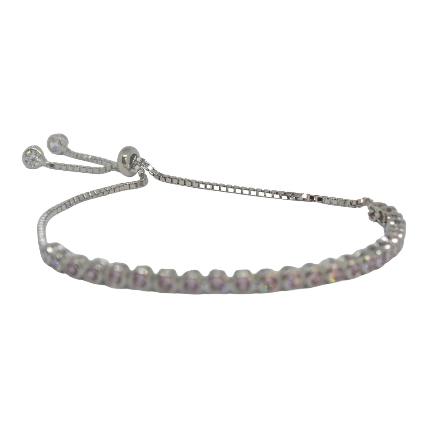 ⁨Slide silver Tennis Bracelet-اسوارة تنس فضة قفل سحاب و احجار زهرية⁩