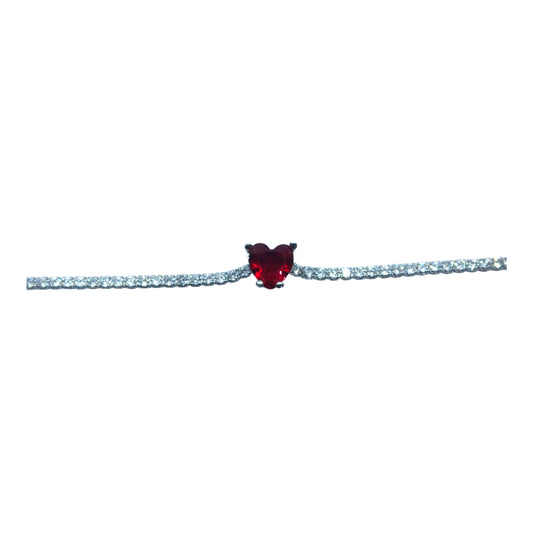 Silver Tennis Bracelet With Red Blue Heart- اسوارة تنس فضة مع قلب احمر⁩
