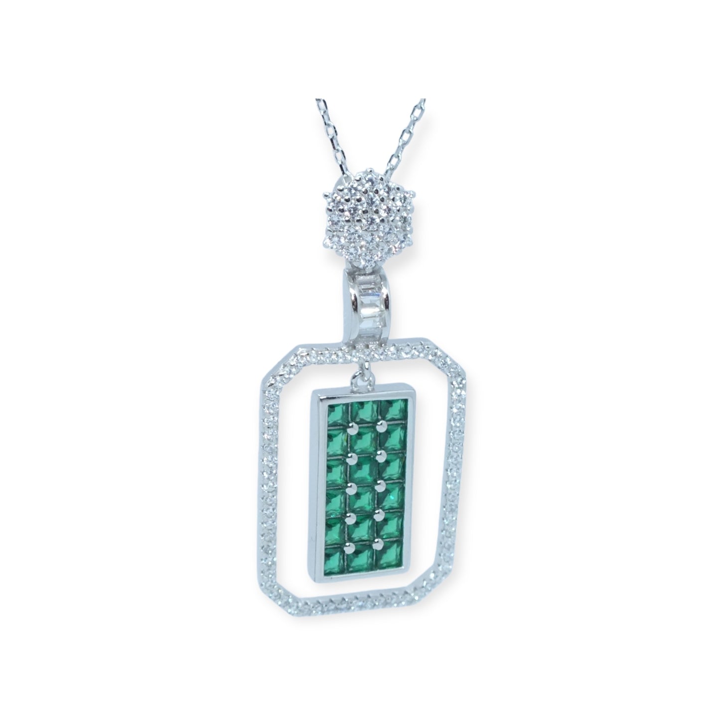 Silver Necklace With Green Stones- سلسال فضة بأحجار خضراء